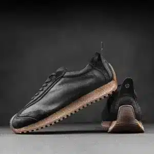 Baskets Noires Plateforme Homme - Chaussures en Cuir Véritable Style Rétro